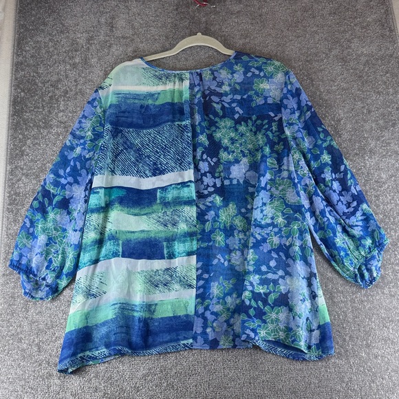 Chicos 3/4 Long Sleeve Blouse Shirt Blue Green Floral Pattern Womens 4 XXL - Picture 8 of 8